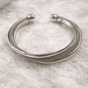 Sterling Silver Plated Mesh Cuff Bracelet |  Textured Open Bangle | Modern